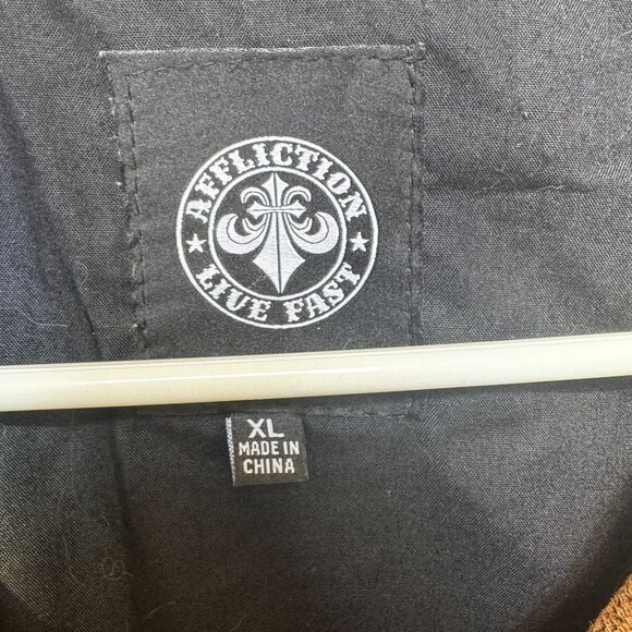 AFFLICTION Distressed Biker Jacket Embroidered Native Skull Zip-up Men's size XL - Picture 5 of 5